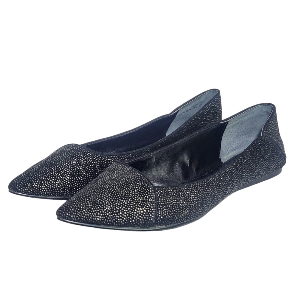 Adrianna Papell Women's Sparkly Black Leather Flats Size 8.5 Office career